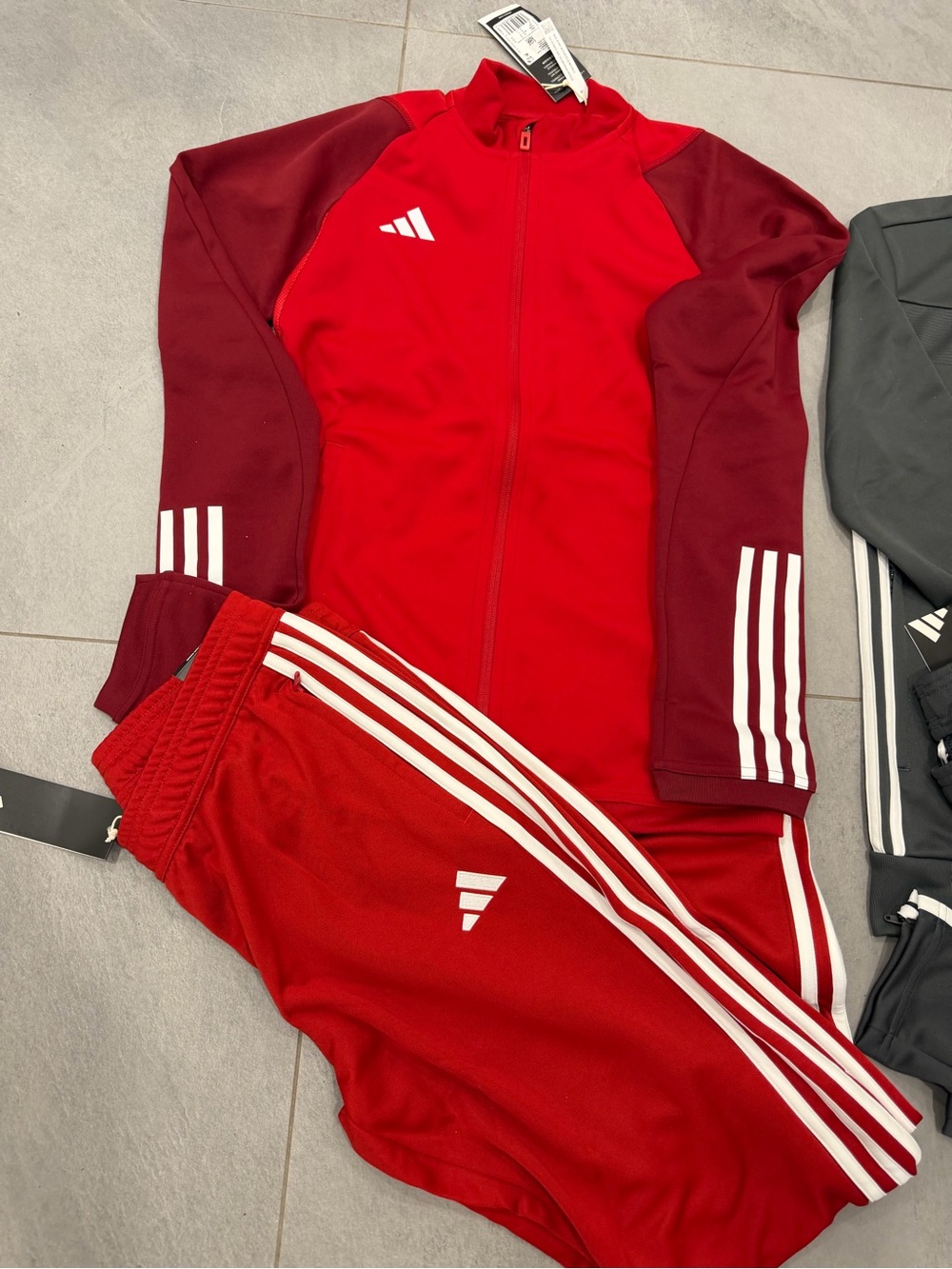 adidas Womens 3 Stripes Tricot Tracksuit Jacket & Pants Set Red Medium